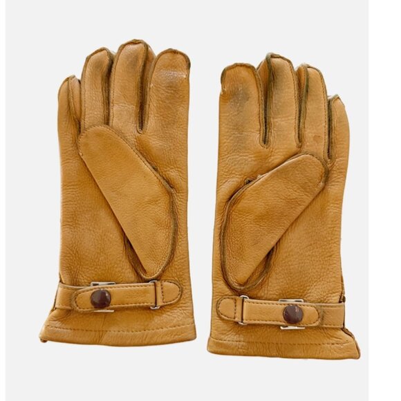 Vtg L.L. Bean Sta-Soft Deerskin Leather Gloves Small Tan Strap Buckle USA M/7 - Picture 3 of 7